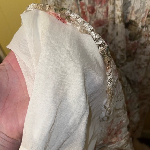 Vintage Nostalgia Pink & Terra Cota Floral Crinkle Lace Maxi Dress Size M - Picture 13 of 15